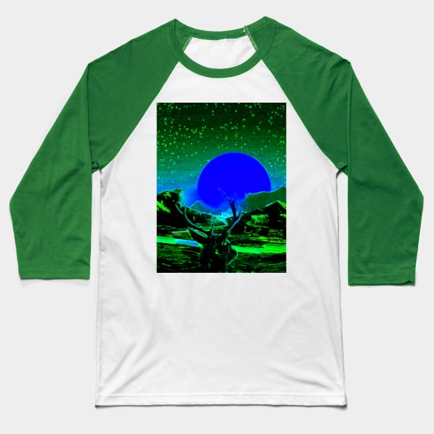 Deer Sun Green Baseball T-Shirt by Popartela45